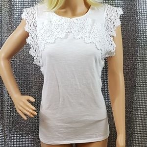White Eyelet Sleeve Tank